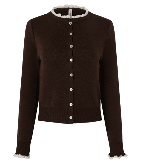 Cardigan em Tricô com Botões e Detalhe em Renda