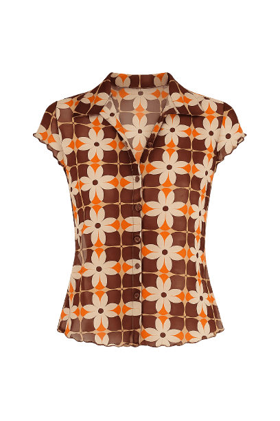 Blusa Tule Estampada Floral Gráfico - Farm