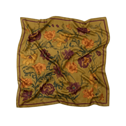 Lenço Estampado de Flores de Seda