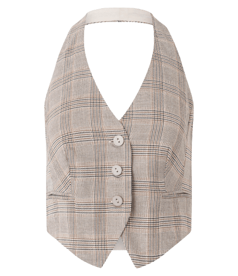 Blusa Colete Frente Única com Estampa Xadrez