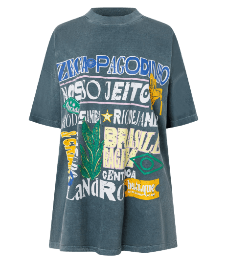 Camiseta Oversized em Algodão com Estampa Lettering Zeca Pagodinho e Brasilidades
