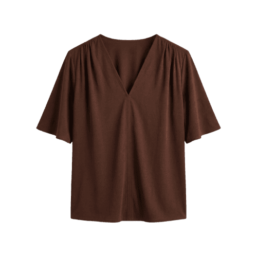 Blusa feminina ampla decote V - marrom