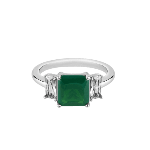 Anel Life Geo Colors em Prata 925 com Zircônia Incolor e Verde Escuro