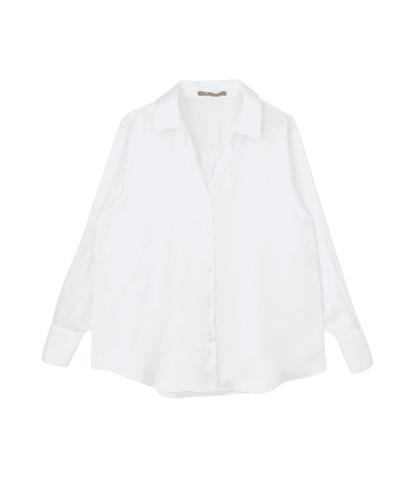 Camisa Regular em Cetim com Vista de Botões
