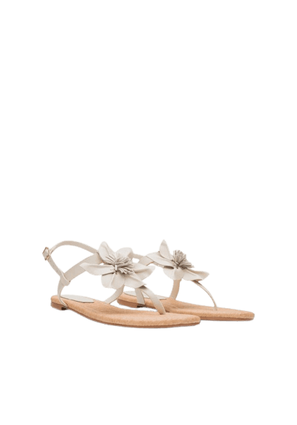 Sandália Rasteira Com Aplique De Flor