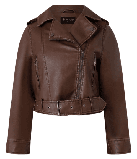 Jaqueta Biker em Material Sintético com Fivela na Barra Marrom