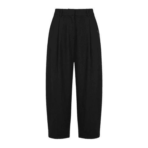 Calça barrel com prega feminina