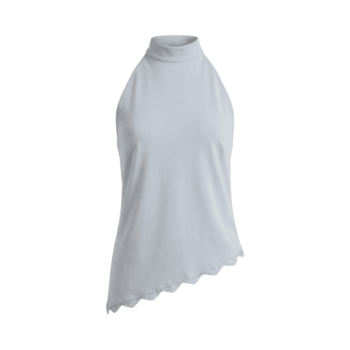 Blusa Assimétrica Feminina Halterneck com Renda Azul