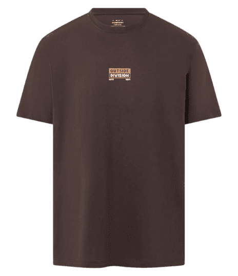 Camiseta Comfort em Algodão Peruano com Estampa Lettering Outside Division Marrom