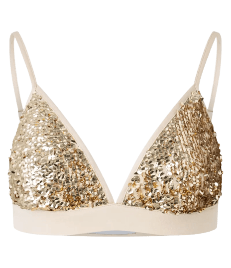 Blusa Top em Paetê com Decote V Dourado