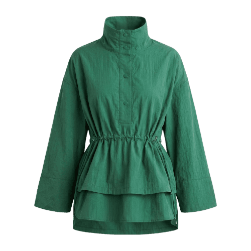 Blusa Parka com Gola Alta e Cintura Franzida Ajustável