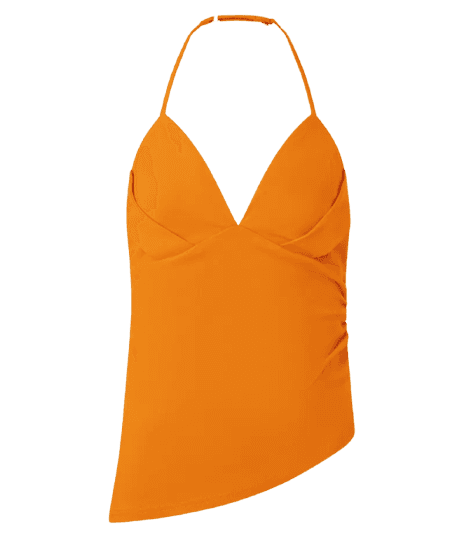 Blusa Frente Única em Bengaline com Busto Franzido e Barra Assimétrica Laranja