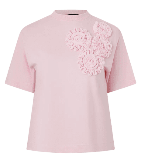 Blusa em Algodão com Flores de Tecido no Ombro Rosa