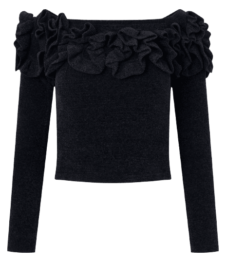 Blusa Ombro a Ombro com Aplicação Volumosa de Flores