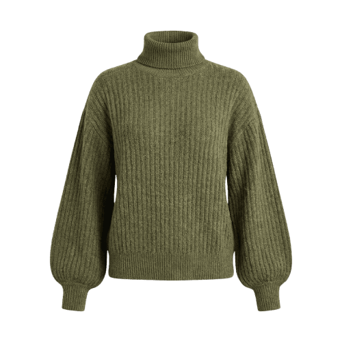 Suéter feminino de tricot oversized gola alta - verde