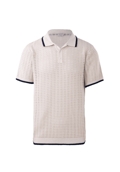 Camisa Polo Em Algodão Texturizada Com Gola V E Detalhe Contrastante Branco