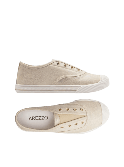 Tênis Slip On Dourado Lona Elástico