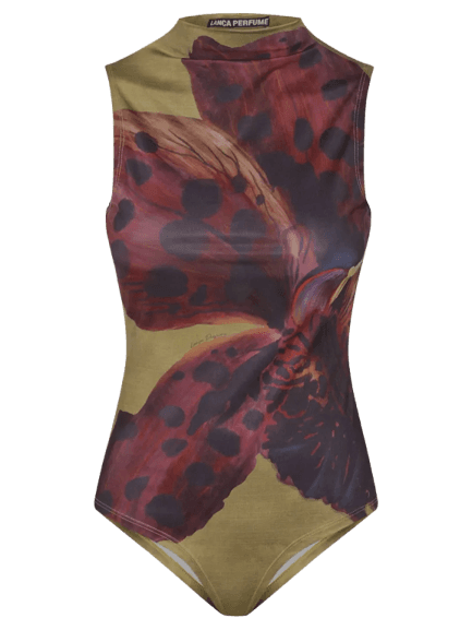 Body Gola Alta Estampado Marrom Lança Perfume