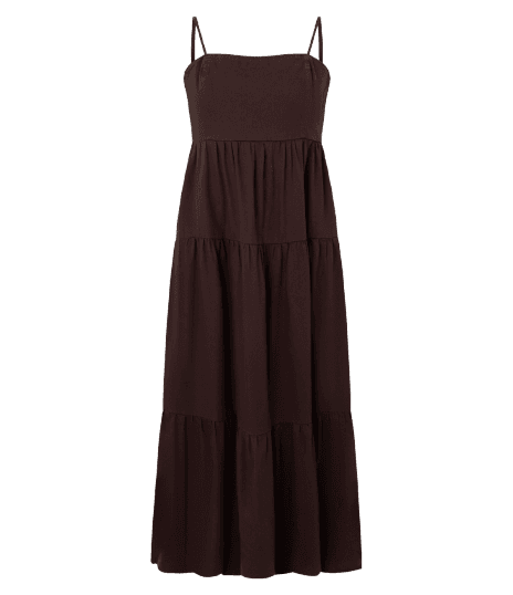 Vestido Midi em Sarja com Alças Finas