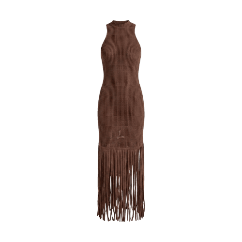 VESTIIDO TRICOT C/ FRANJAS - MARROM