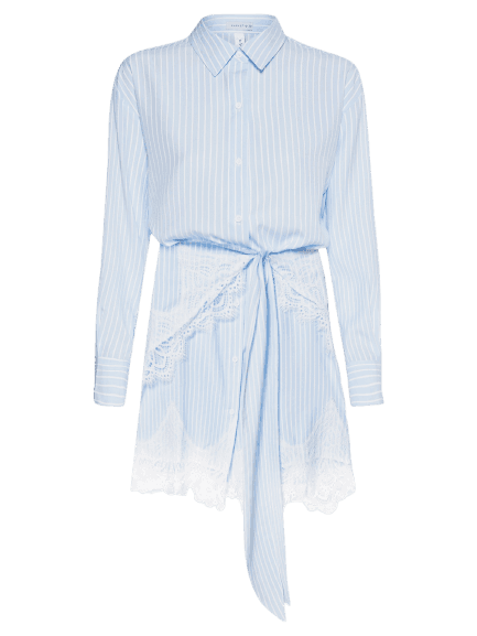 Vestido Camisa Com Renda E Faixa Removível - Azul