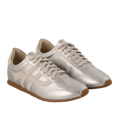 Tênis feminino casual pespontado - Prateado