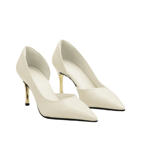 Sapato Scarpin em PU com Salto Alto Cromado