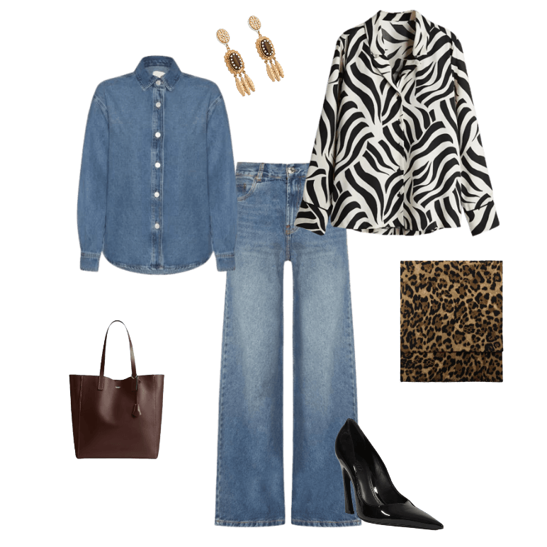 Jeans wide leg com camisa animal print: o poder do high-low