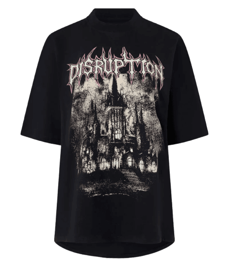 Camiseta Mullet em Algodão com Estampa Gótica Preto