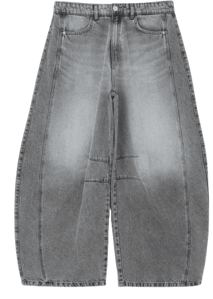 Calça Barrel em Jeans com Recortes e Pences Cinza 6  Avaliações  Calça Barrel em Jeans com Recortes e Pences Cinza