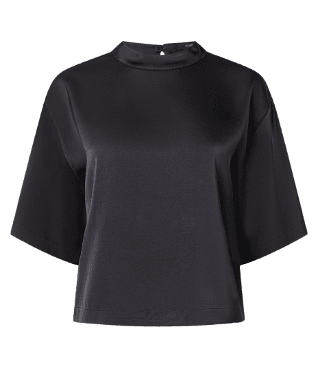 Blusa Acetinada com Golinha Alta e Mangas Curtas