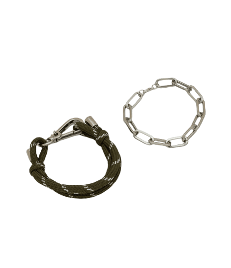 Kit com 02 Pulseiras em Metal e Corda