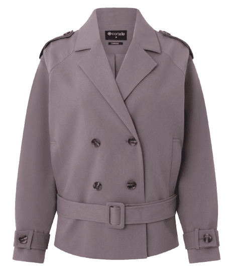 Trench Coat Curto com Cinto Baixo e Fechamento Transpassado