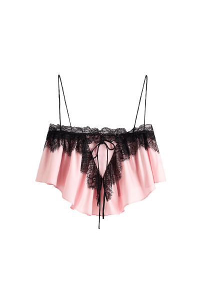 Top curto em cetim com renda