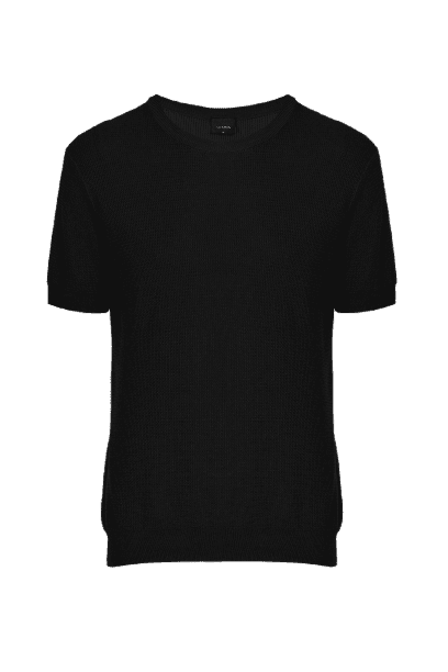 Tricot Manga Curta Jacquard Preto