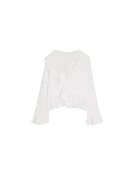 Blusa rústica de manga comprida com babados