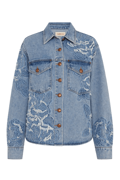 Camisa Jaqueta Jeans Bordado Flor - Farm