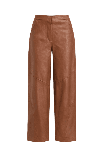 Calça De Couro Pespontos Barrel Leg Marrom