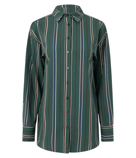 Camisa em Tricoline Listrada com Gola Colarinho