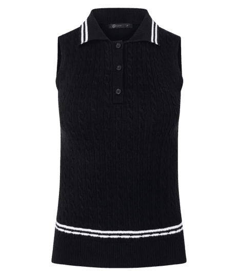 Blusa Manga Curta com Gola Polo em Tricô Preto