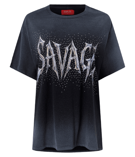 Camiseta em Cotton com com Lettering Savage e Brilhos