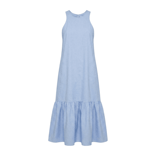 Vestido De Algodao Decote Halter Azul
