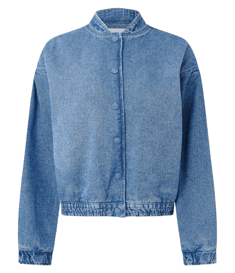 Jaqueta Bomber em Jeans com Punhos Ajustados e Botões
