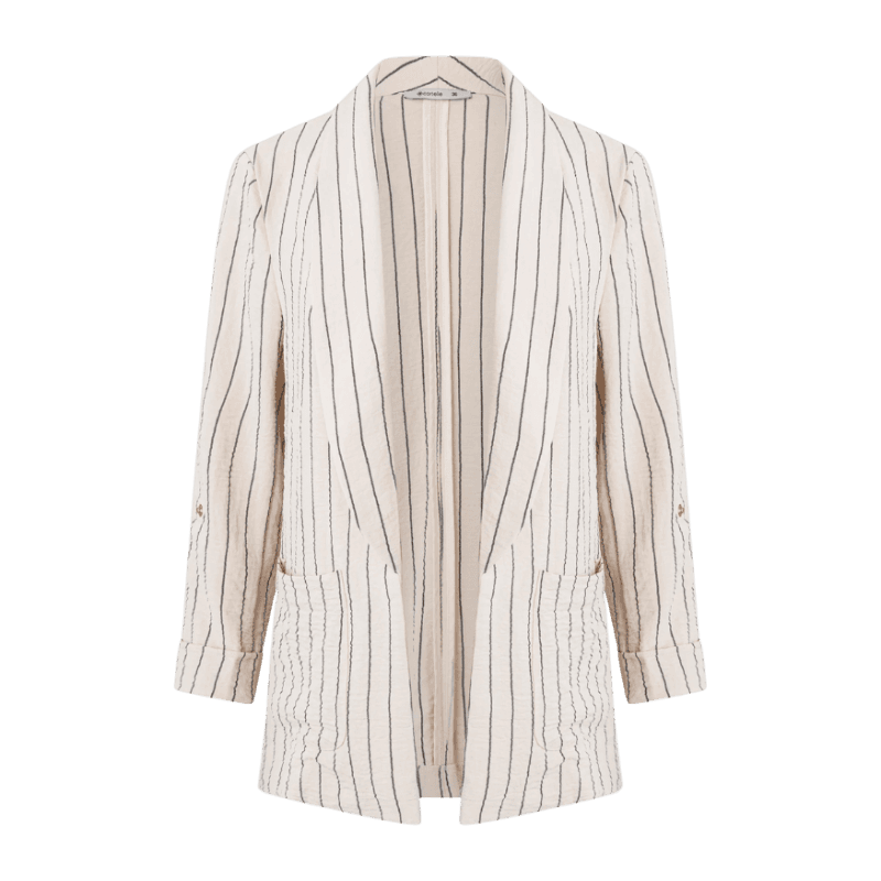 Blazer em Airflow com Listras Verticais de Fio Tinto Bege