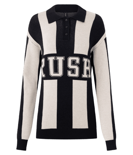 Blusão Oversized Listrado em Tricô com Gola Polo