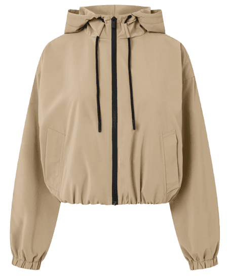 Jaqueta Corta Vento Balonê com Capuz e Zíper Bege