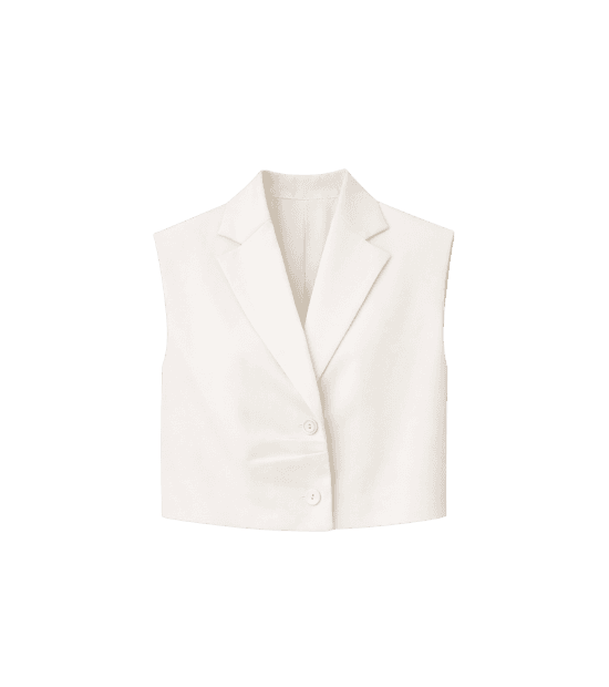 Colete em Crepe com Gola Blazer e Pregas Off White