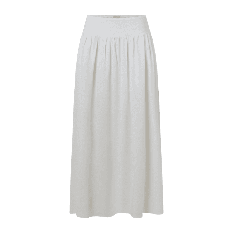 Saia Evasê Midi em Viscolinho com Lastex no Cós Branco