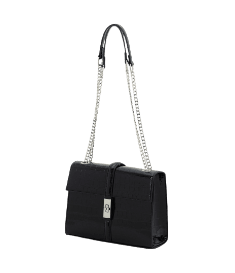 Bolsa Shoulder Média em PU com Textura Croco