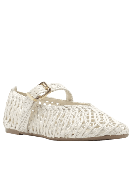 Sapatilha Bordada Vazada Fivela Branco Arezzo